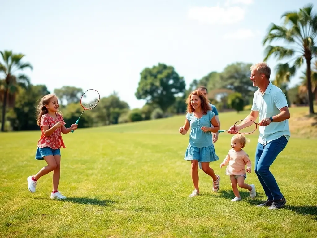 A modern family enjoying recreational activities in a nearby park, illustrating the proximity of Harmoni Horizon Valley to family-friendly amenities and recreational facilities.