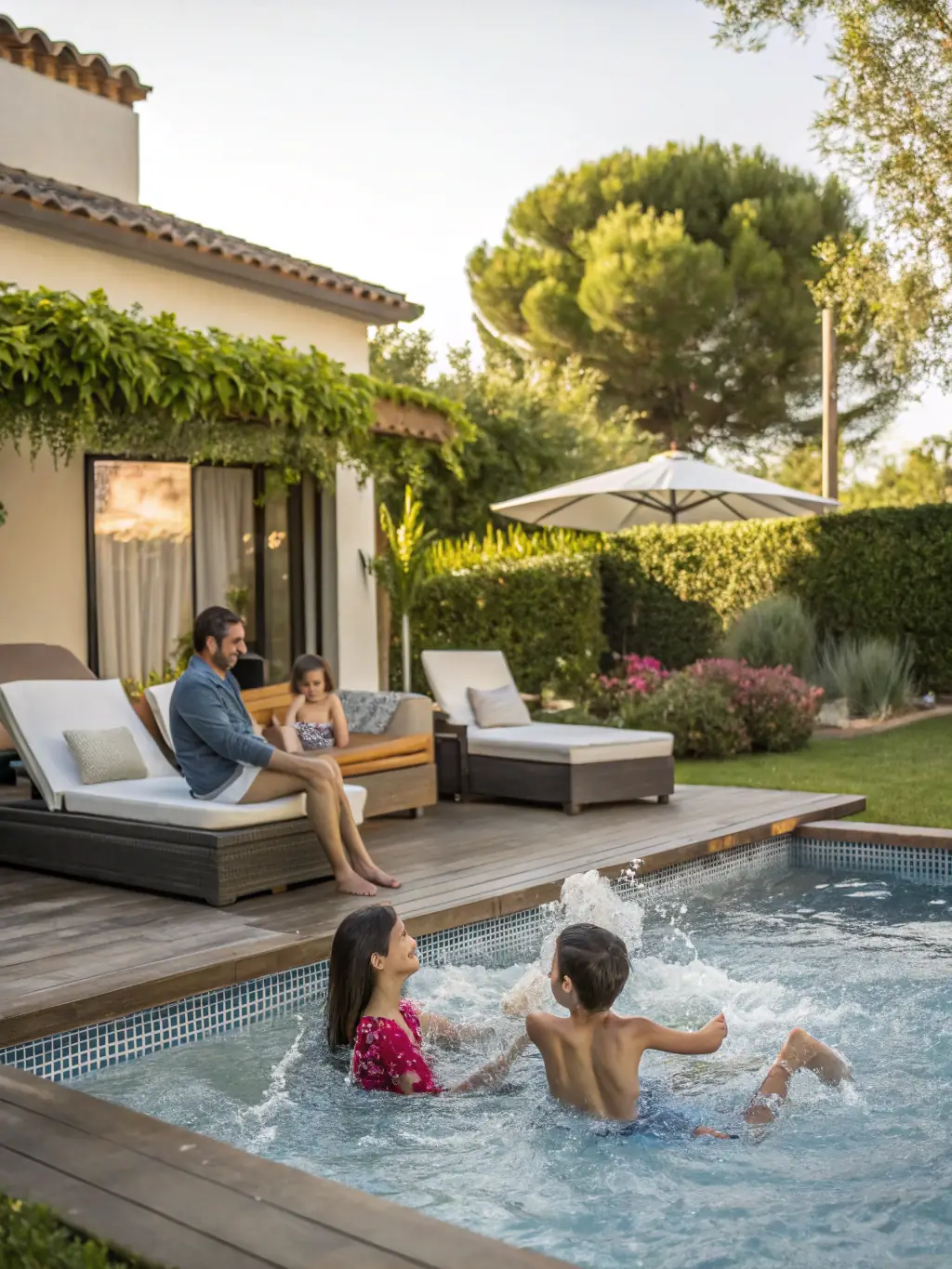 A family enjoying the amenities at Harmoni Horizon Valley, such as a swimming pool or clubhouse, highlighting the lifestyle benefits for investors.