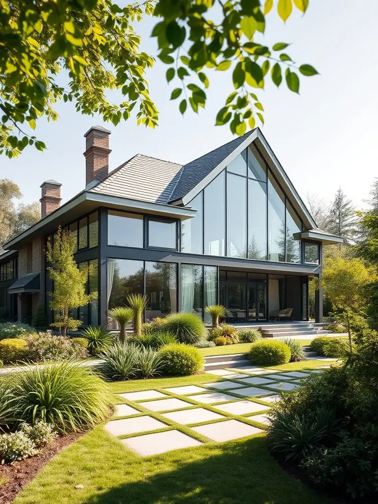 A modern, minimalist house design nestled in a lush green landscape, showcasing the architectural style of Harmoni Horizon Valley, with a family enjoying the outdoor space.